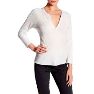 James Perse Long Sleeve Split Neck Raglan Tee Shirt - Bone - Size Large (3)